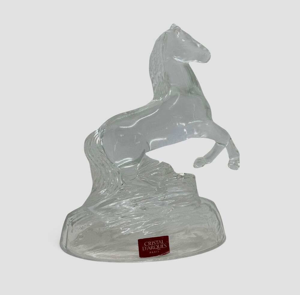Vintage Cristal d'Arques Lead Crystal Rearing Horse Figurine Frosted Oval Base